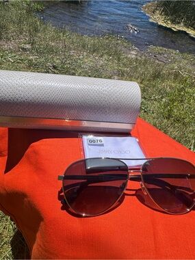 #109 Jimmy Choo Aviator Sunglasses with Silver Frame and Black Gradient Lenses